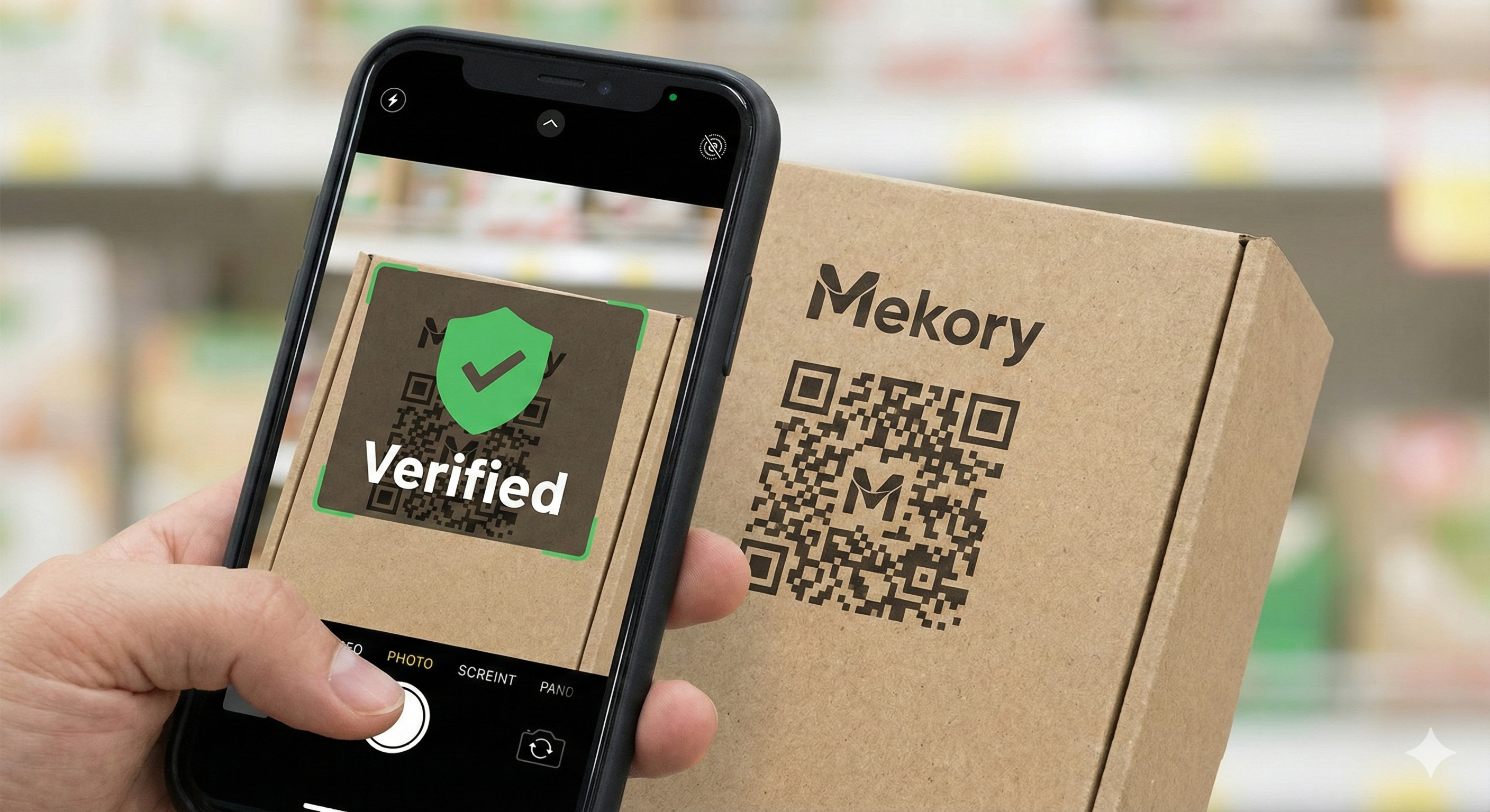 Smartphone scanning a Mekory QR code